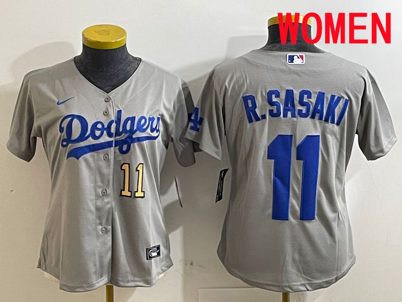 Women Los Angeles Dodgers #11 R.Sasaki Grey Game 2025 Nike MLB Jersey style 3